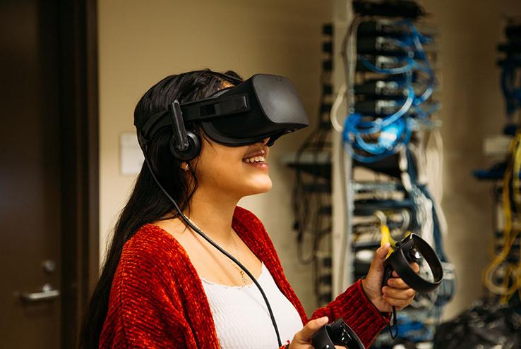 Student using virtual reality